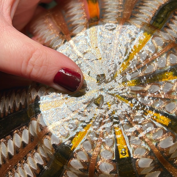 Salviati Murano Venetian Zanfirico & Copper Aventurine Yellow Stripe Glass Plate - Picture 7 of 9